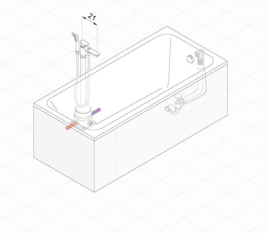 Смеситель для ванны и душа, напольный монтаж