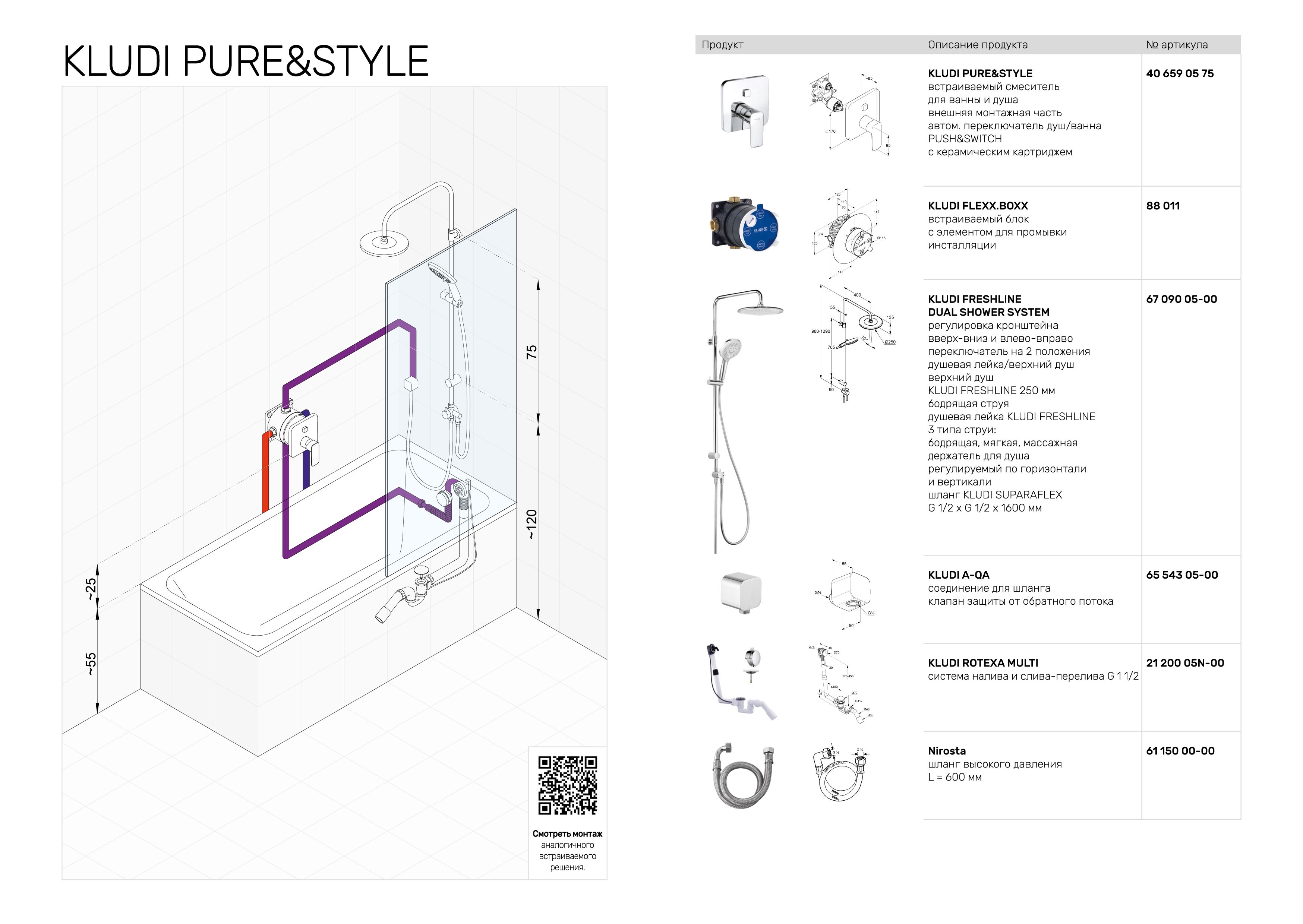 Встраиваемый смеситель с системой KLUDI ROTEXA MULTI и KLUDI DUAL SHOWER SYSTEM